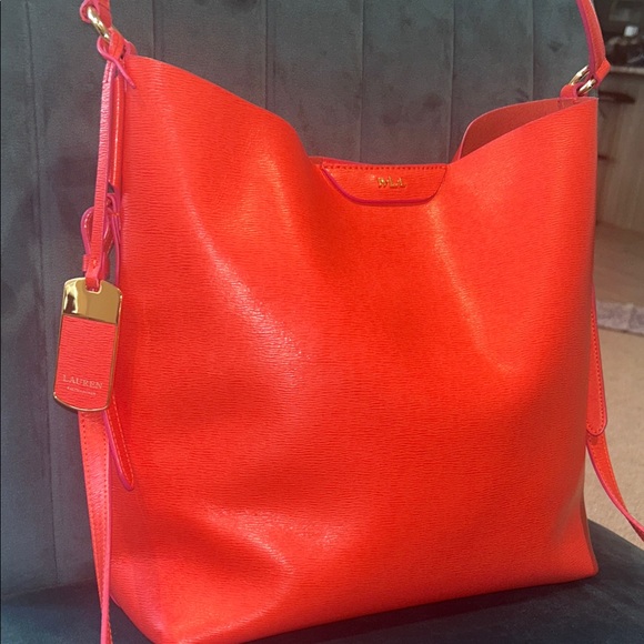 Ralph Lauren Handbags - Ralph Lauren “Classic Old Money" Red Punch Tate Epi Leather Hobo w/Gold Hardware